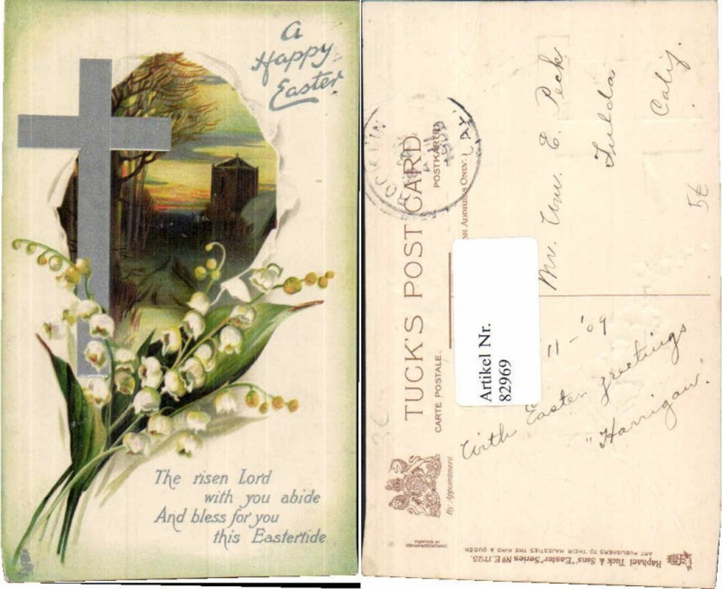 82969,Präge AK Tuck Nr 1725 Ostern Kreuz Blumen