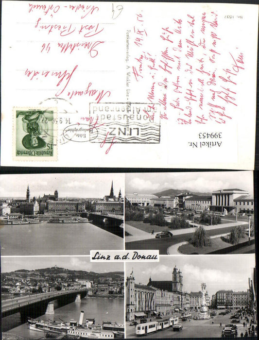 399453,Linz an d. Donau Teilansichten Brücke Dampfer Straßenbahn Bahnhof Mehrbildkarte