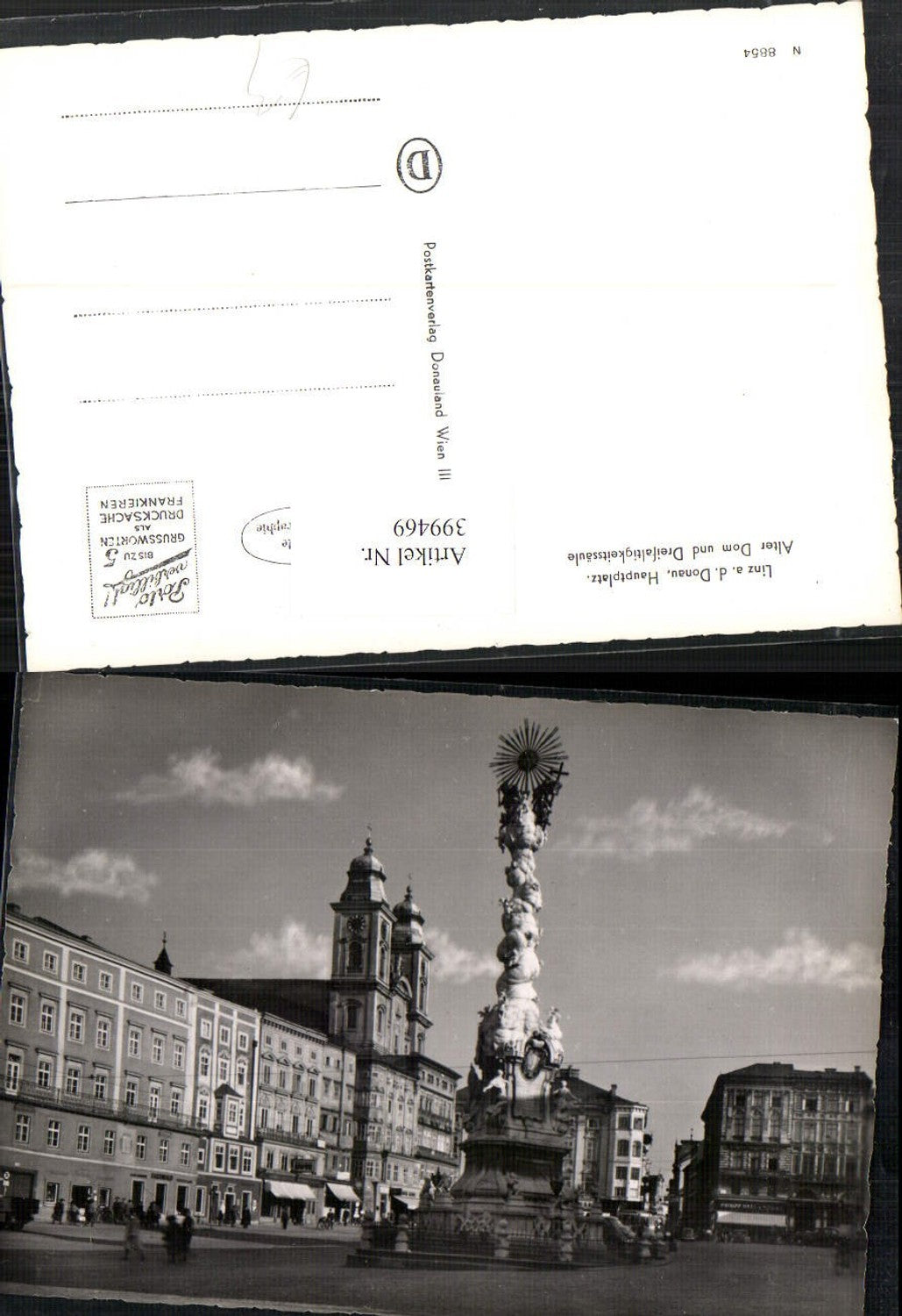 399469,Linz an d. Donau Hauptplatz Dreifaltigkeitssäule Pestsäule Dom Kirche