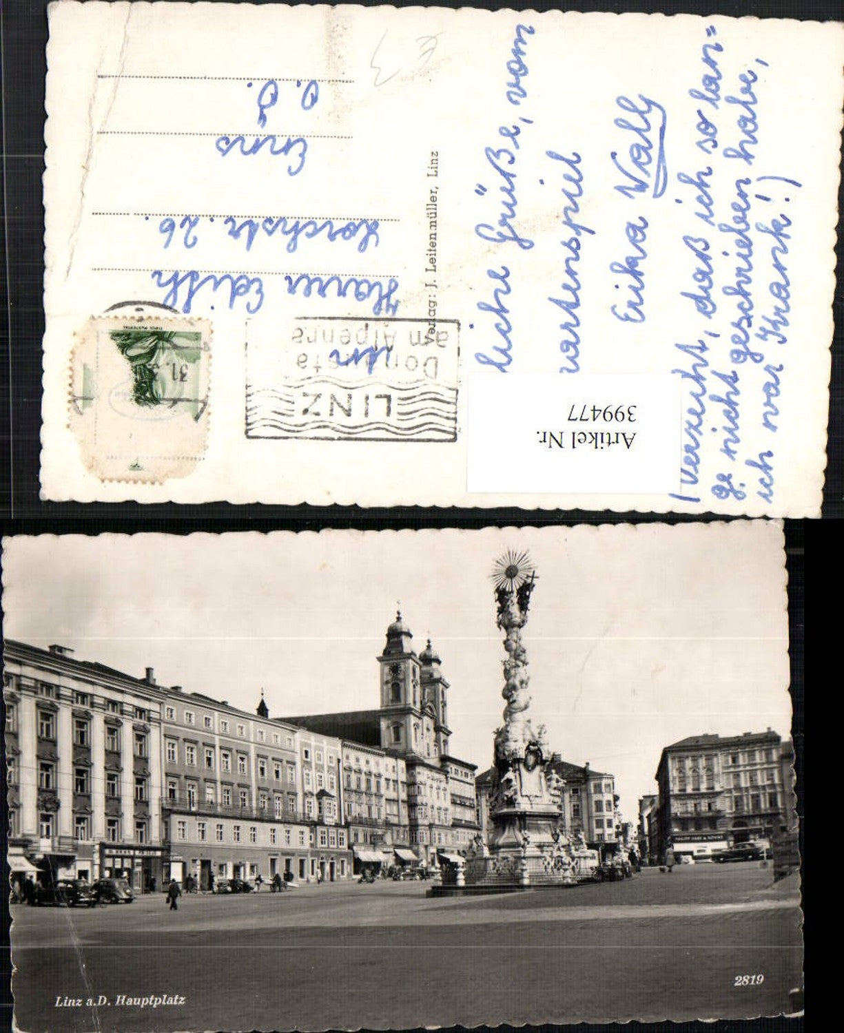 399477,Linz an d. Donau Hauptplatz Dreifaltigkeitssäule Pestsäule Kirche