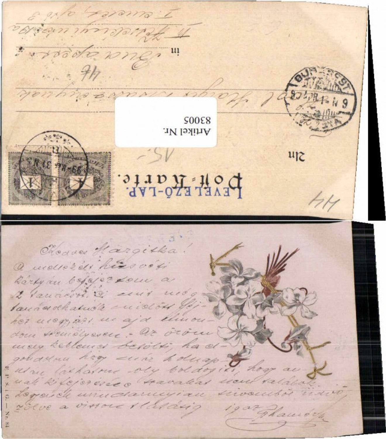 83005, Great embossed postcard, floral, gold decorated