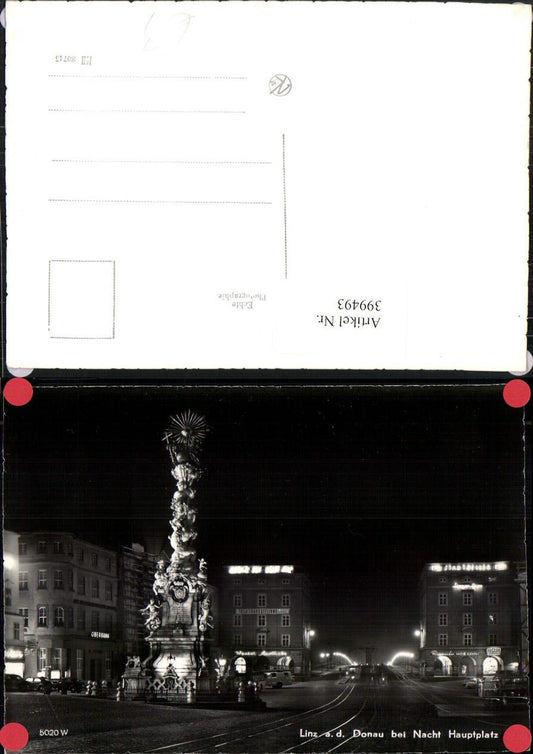 399493,Linz an d. Donau b. Nacht Hauptplatz Dreifaltigkeitssäule Pestsäule