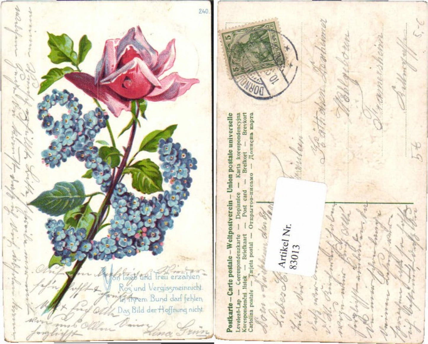 83013, Great embossed lithograph rose flower anchor violet