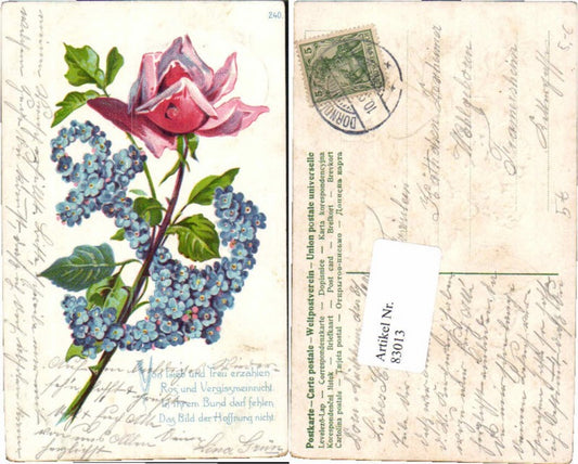 83013, Great embossed lithograph rose flower anchor violet