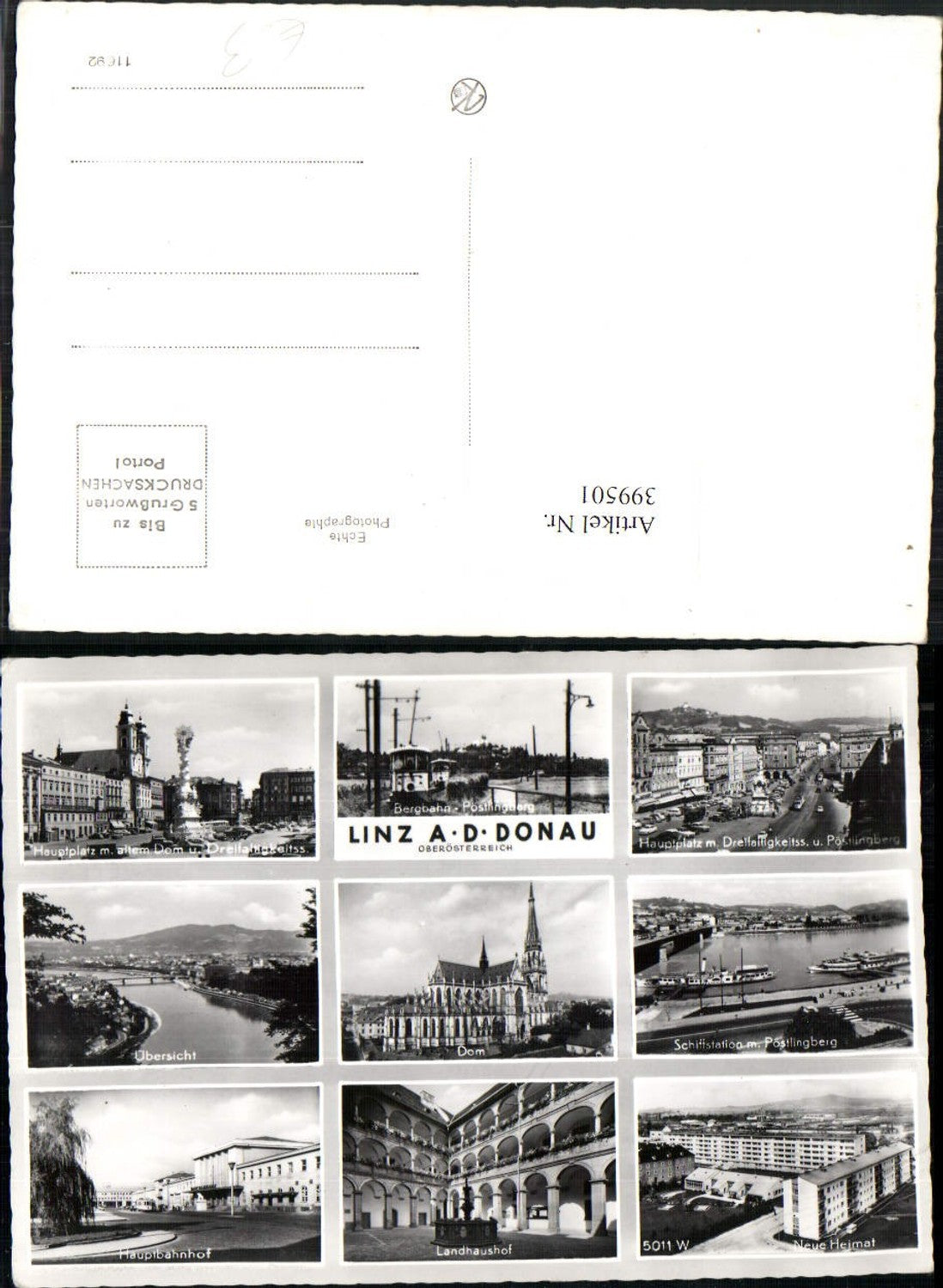 399501,Linz an d. Donau Totale Dom Kirche Landhaushof Bahnhof Bergbahn Mehrbildkarte
