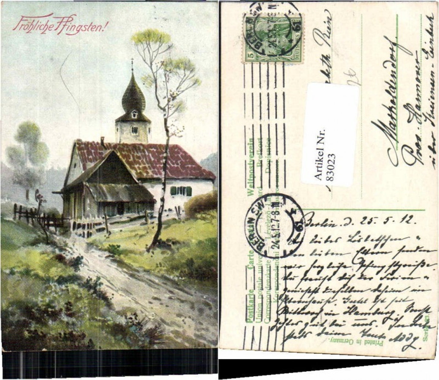 83023,Pfingsten Kirche Wegpartie Künstlerkarte