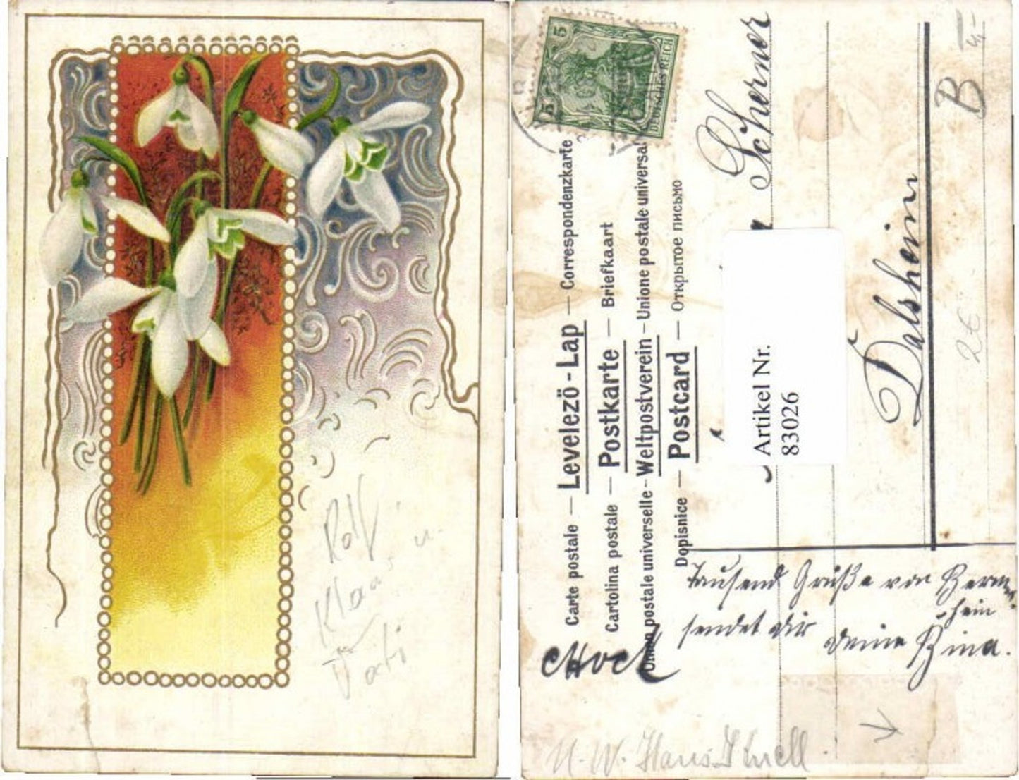 83026,Tolle Jugendstil Märzenbecher Art Deco Blumen Litho