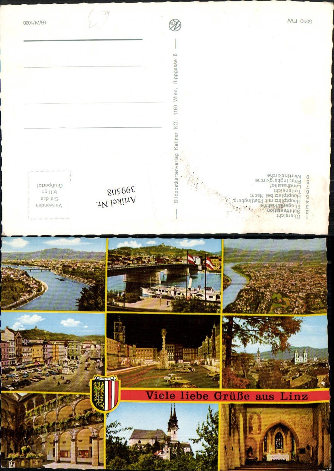 399508,Linz an d. Donau Totale Schiffstation Hauptplatz Landhaushof Kirche Mehrbildkarte