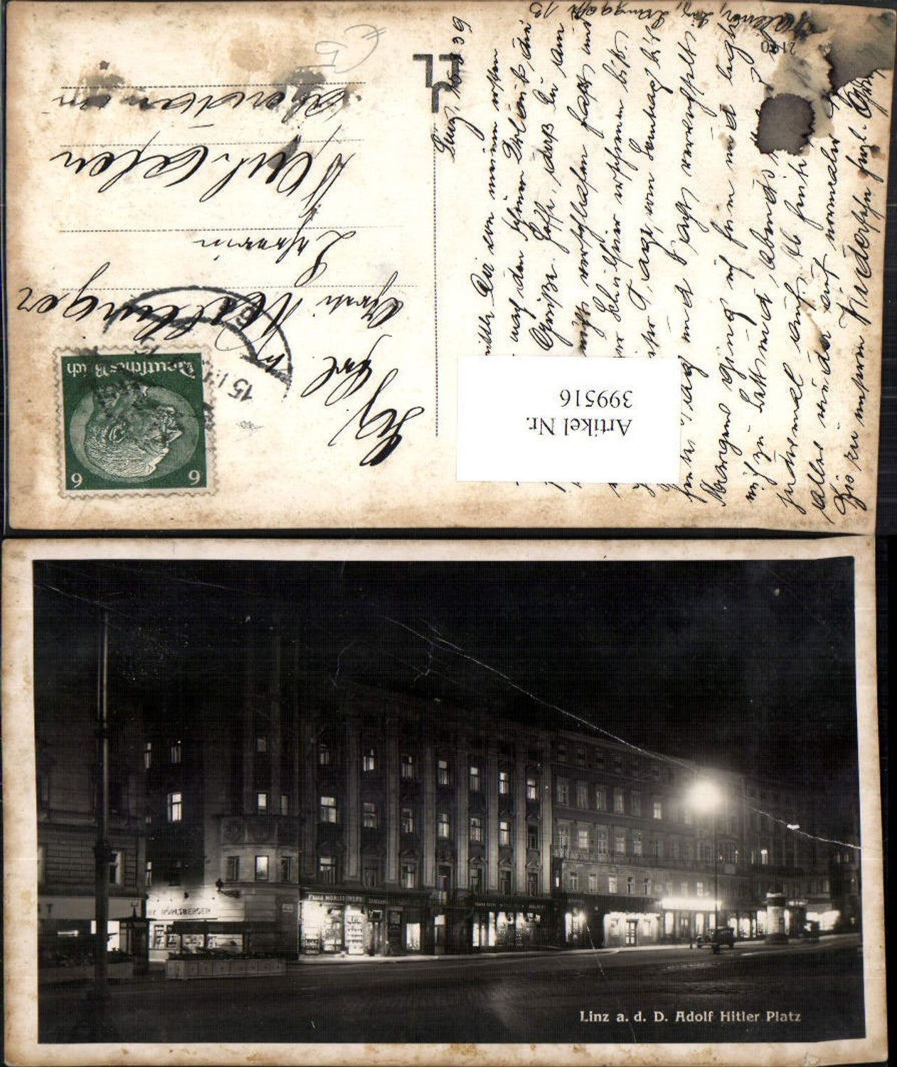 399516,Linz an d. Donau b. Nacht Hauptplatz Geschäfte