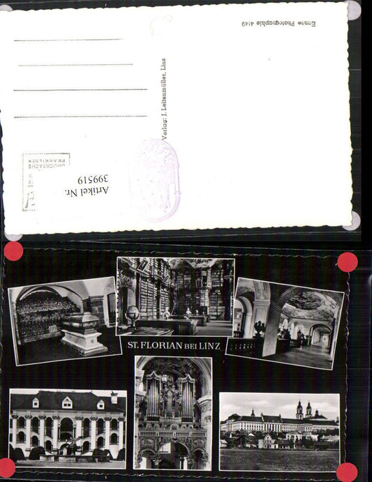 399519,St. Florian b. Linz Stift Bibliothek Orgel Sarg Mehrbildkarte