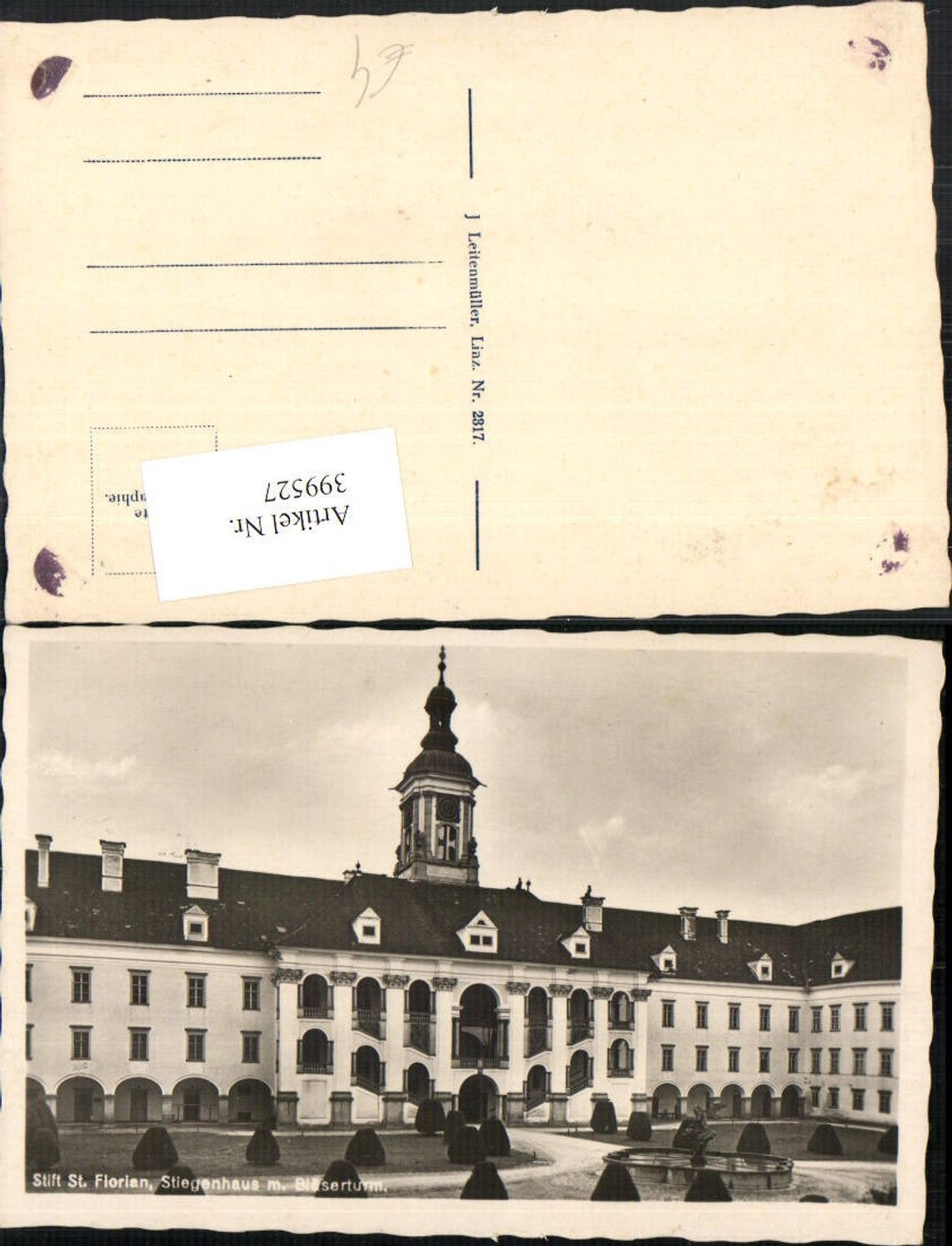 399527,Stift St. Florian Stiegenhaus m. Bläserturm Brunnen