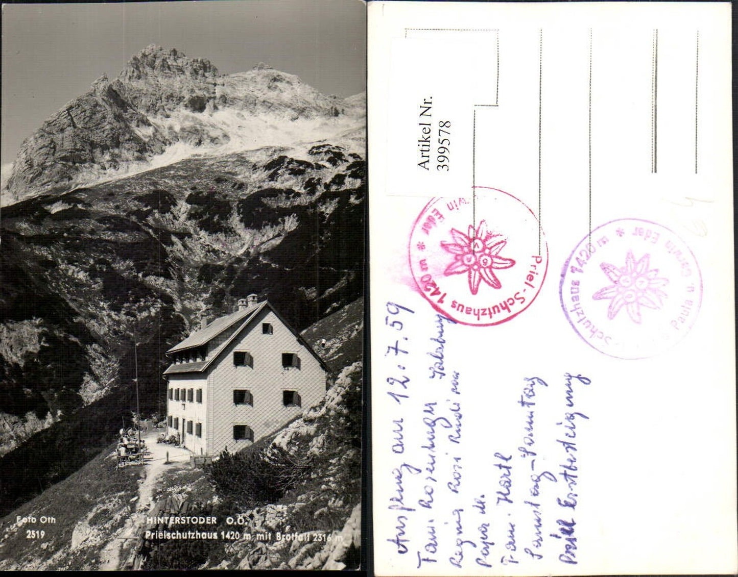 399578,Hinterstoder Prielschutzhaus Berghütte m. Brotfall Bergkulisse