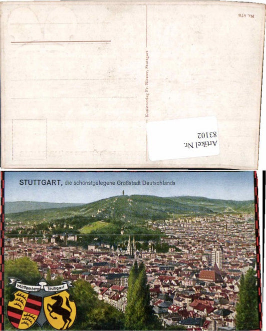 83102, Stuttgart, total view with coat of arms, 1915