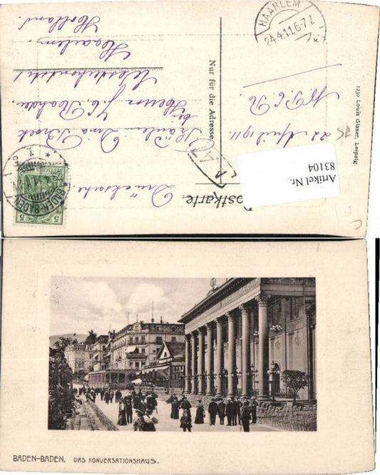83104, Baden-Baden embossed postcard, Konversationshaus, 1911