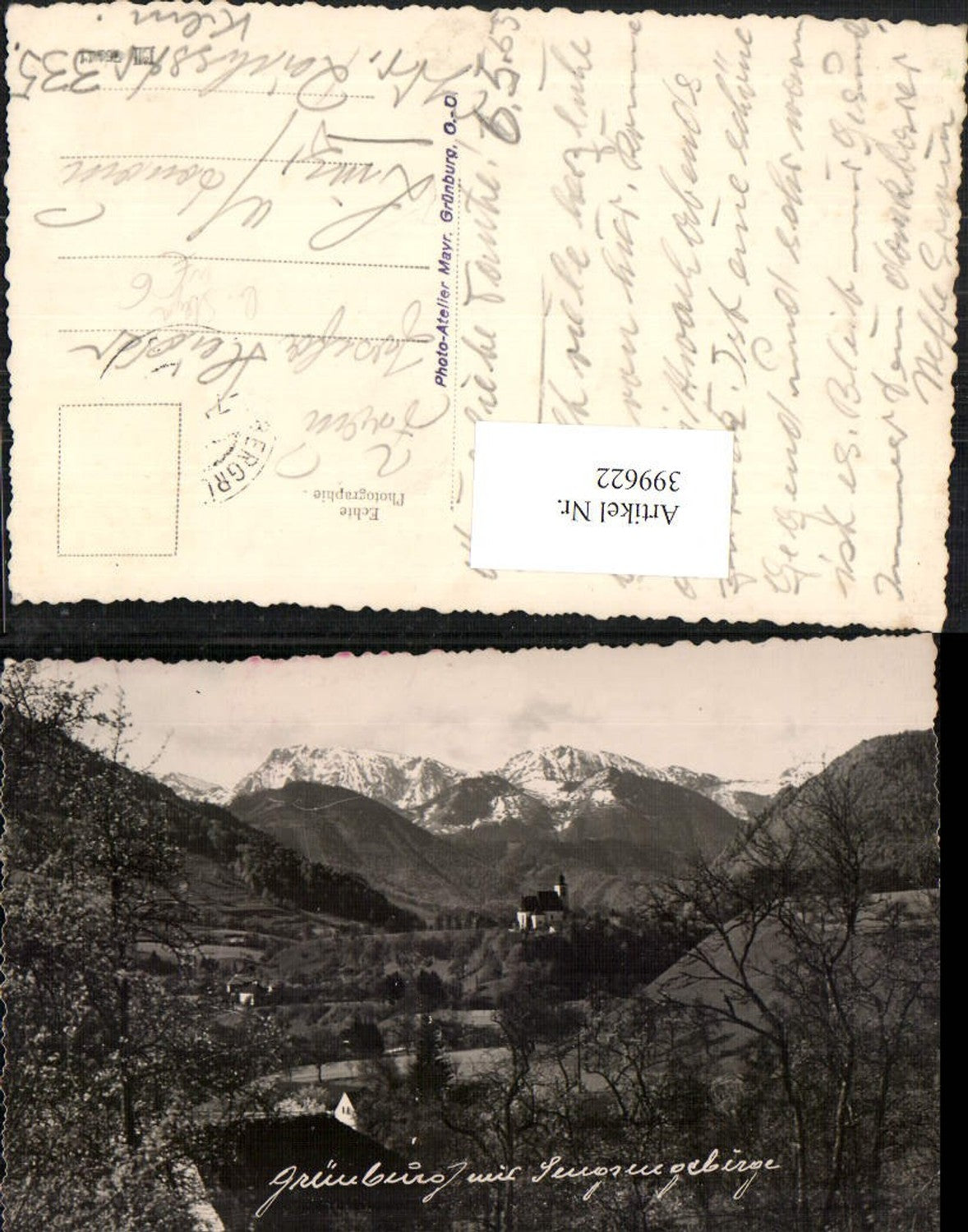 399622,Grünburg Kirche m. Sengsengebirge Bergkulisse