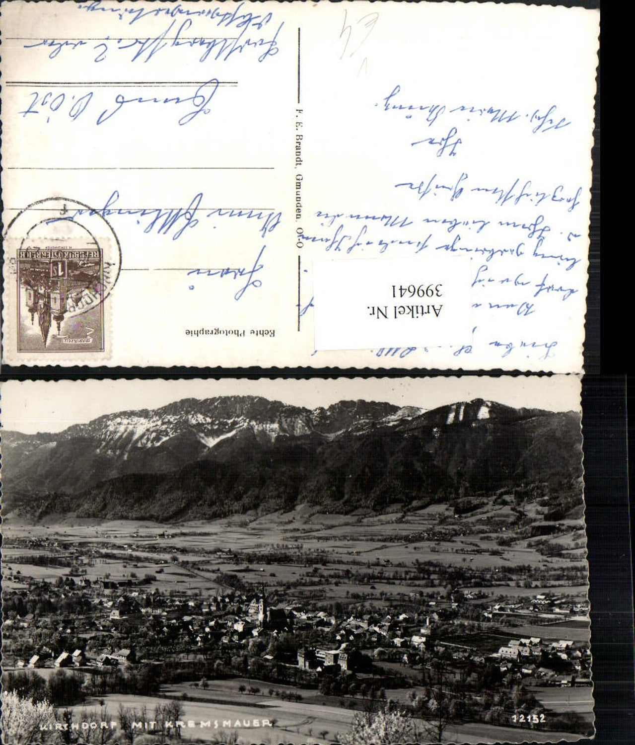 399641,Kirchdorf Totale m. Kremsmauer Bergkulisse pub F. E. Brandt 12152