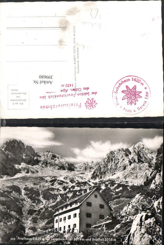 399680,Prielhaus Berghütte b. Hinterstoder m. Großem Priel u. Brotfall Bergkulisse