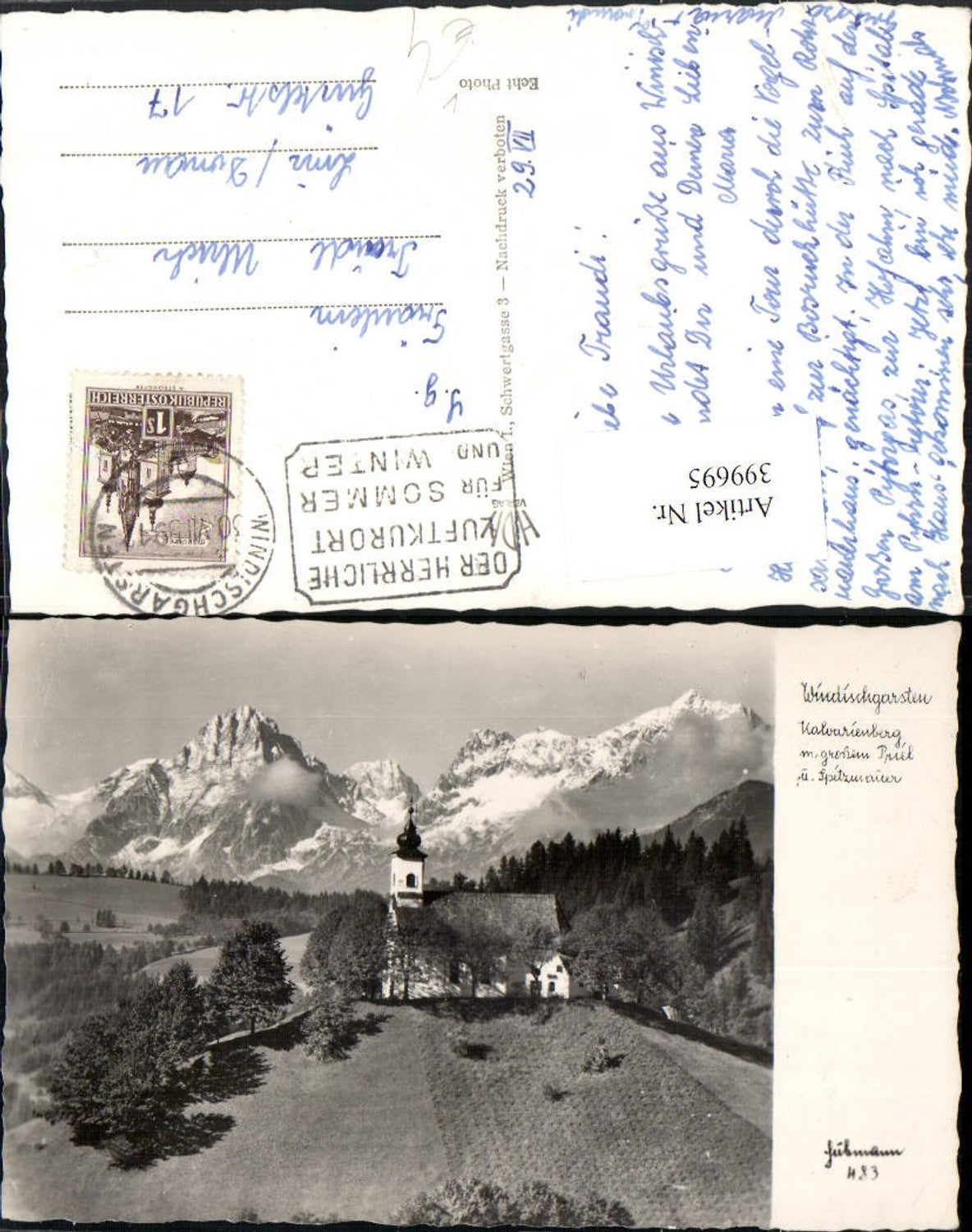 399695,Windischgarsten Kalvarienberg Kirche m. Großen Priel Bergkulisse pub Hubmann 83