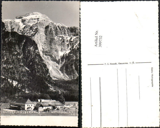 399732,Almsee b. Grünau im Almtal Seehaus m. Rotgschirr Bergkulisse