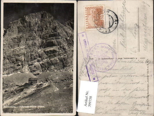 399758,Dachstein Adamek-Hütte Berghütte b. Gosau Bergkulisse Postablage Filzmoos