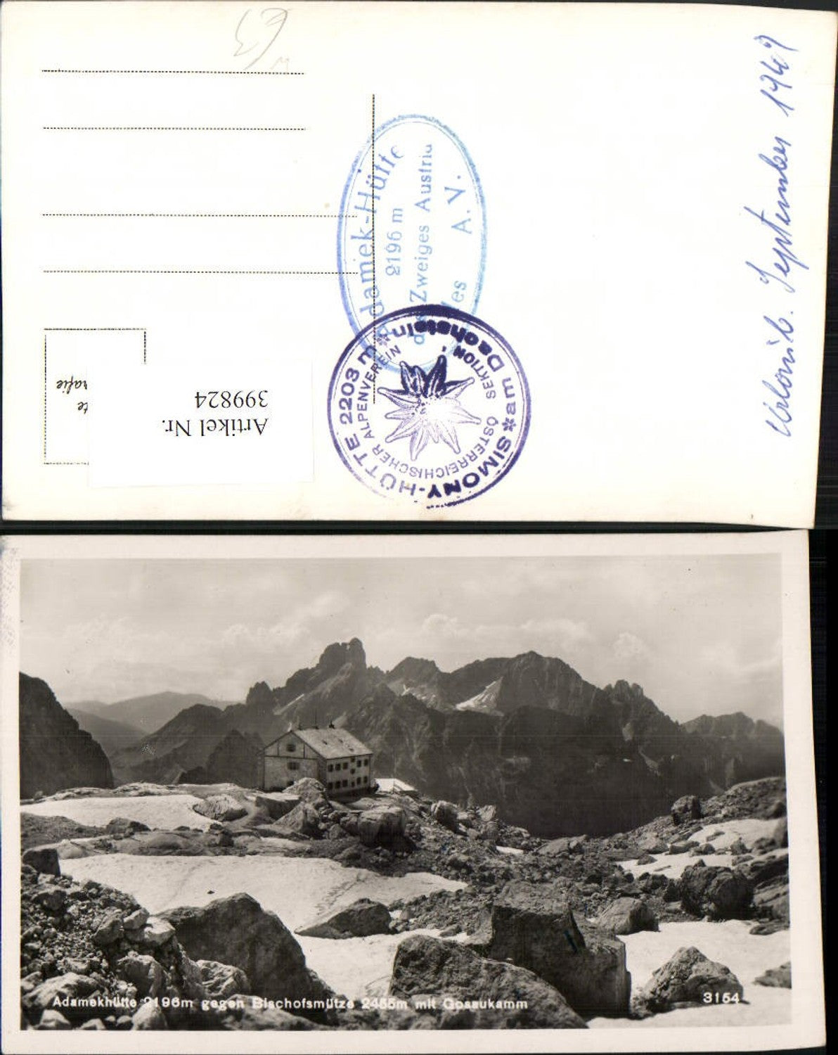 399824,Adamekhütte Berghütte b. Gosau geg. Bischofsmütze Bergkulisse