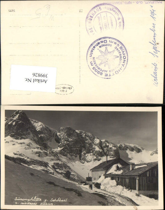 399826,Simonyhütte Berghütte b. Hallstatt geg. Schöberl u. Niederes Kreuz Bergkulisse