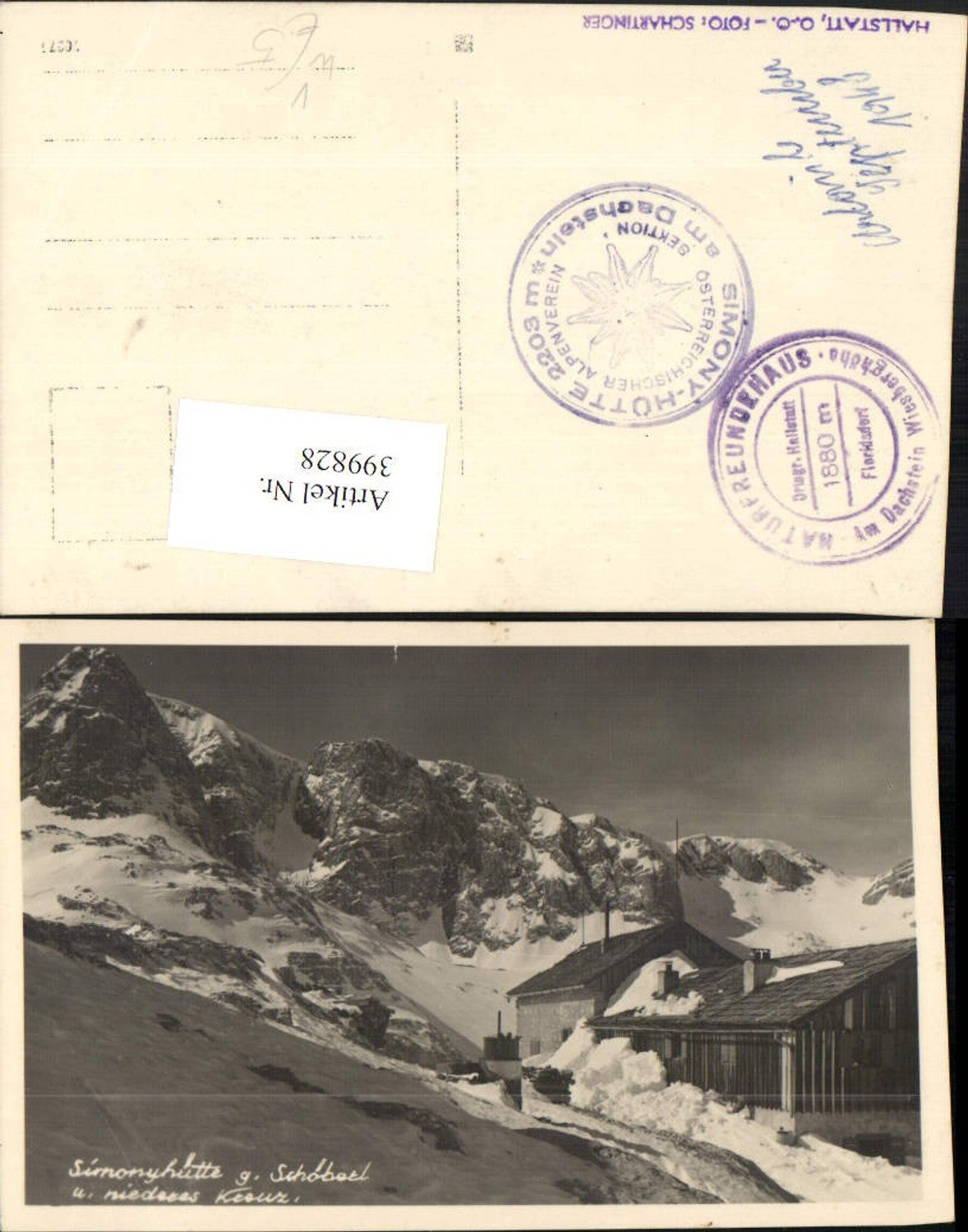 399828,Simonyhütte Berghütte b. Hallstatt geg. Schöberl Bergkulisse pub Foto Schartinger