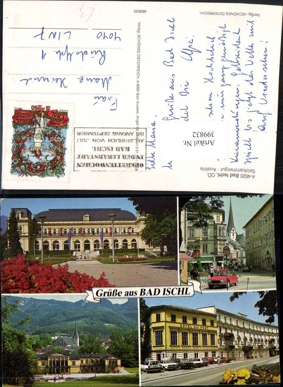 399832,Bad Ischl Kurhaus Hotel zur Post Kaiservilla Mehrbildkarte