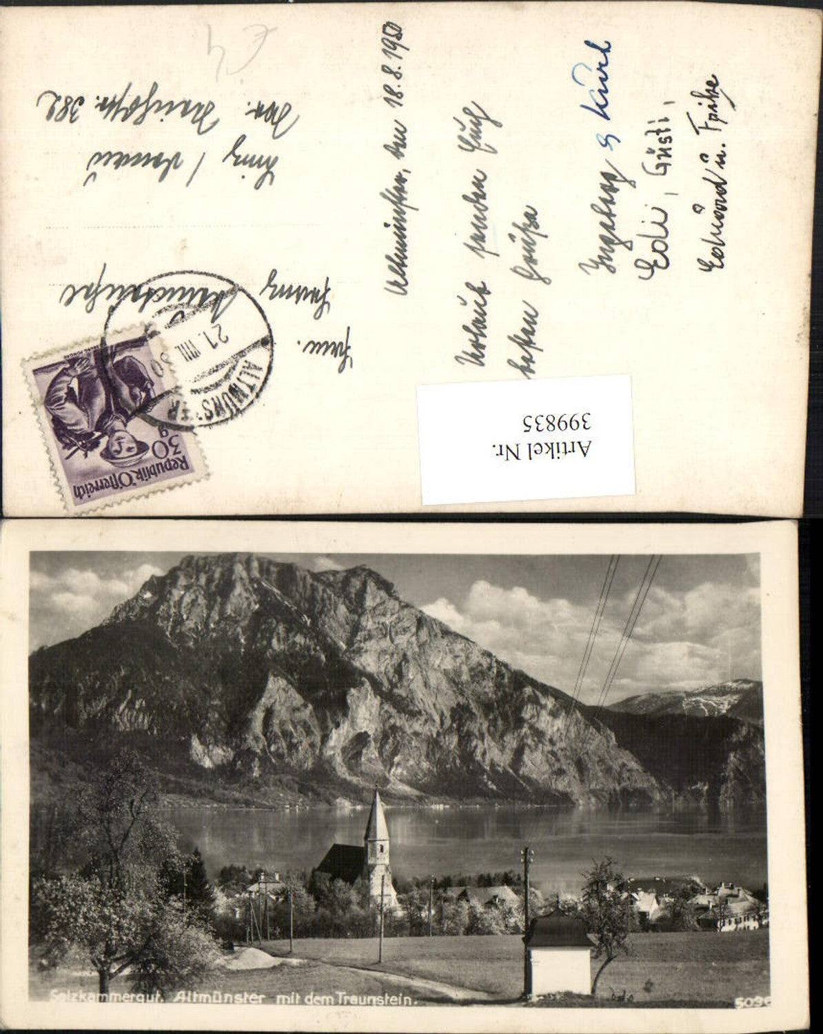 399835,Altmünster Teilansicht Kirche m. Traunstein Bergkulisse
