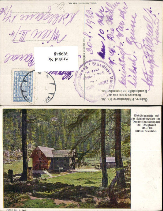 399848,Künstler AK Eishöhlenhütte auf d. Schönbergalpe b. Obertraun