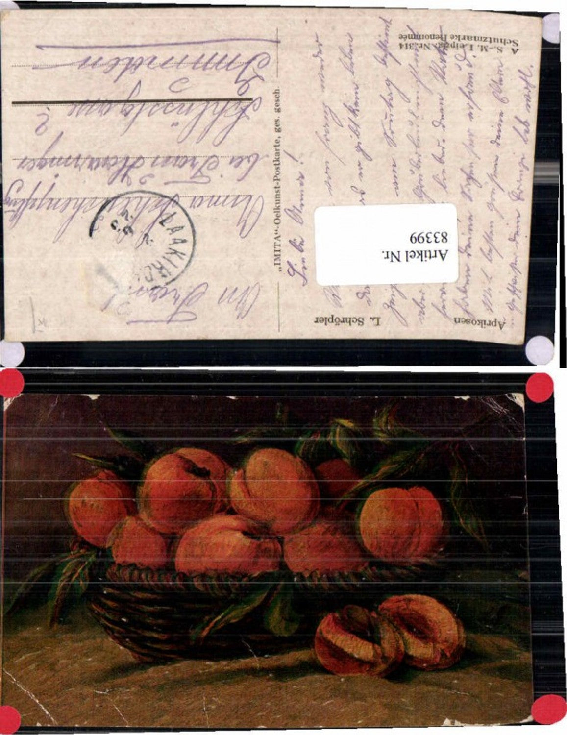 83399,A.S.-M/ Imita Ölgemälde L. Schröpler Aprikosen Früchte