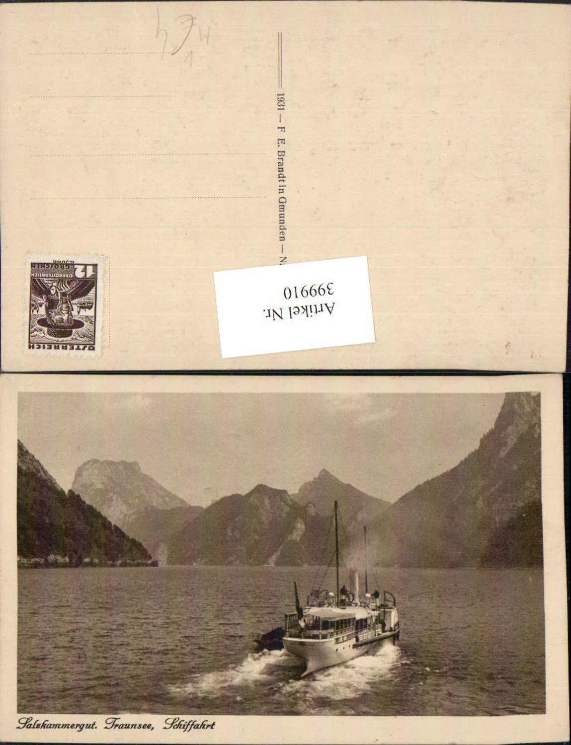 399910,Traunsee Schifffahrt Dampfer Bergkulisse pub F. E. Brandt 022