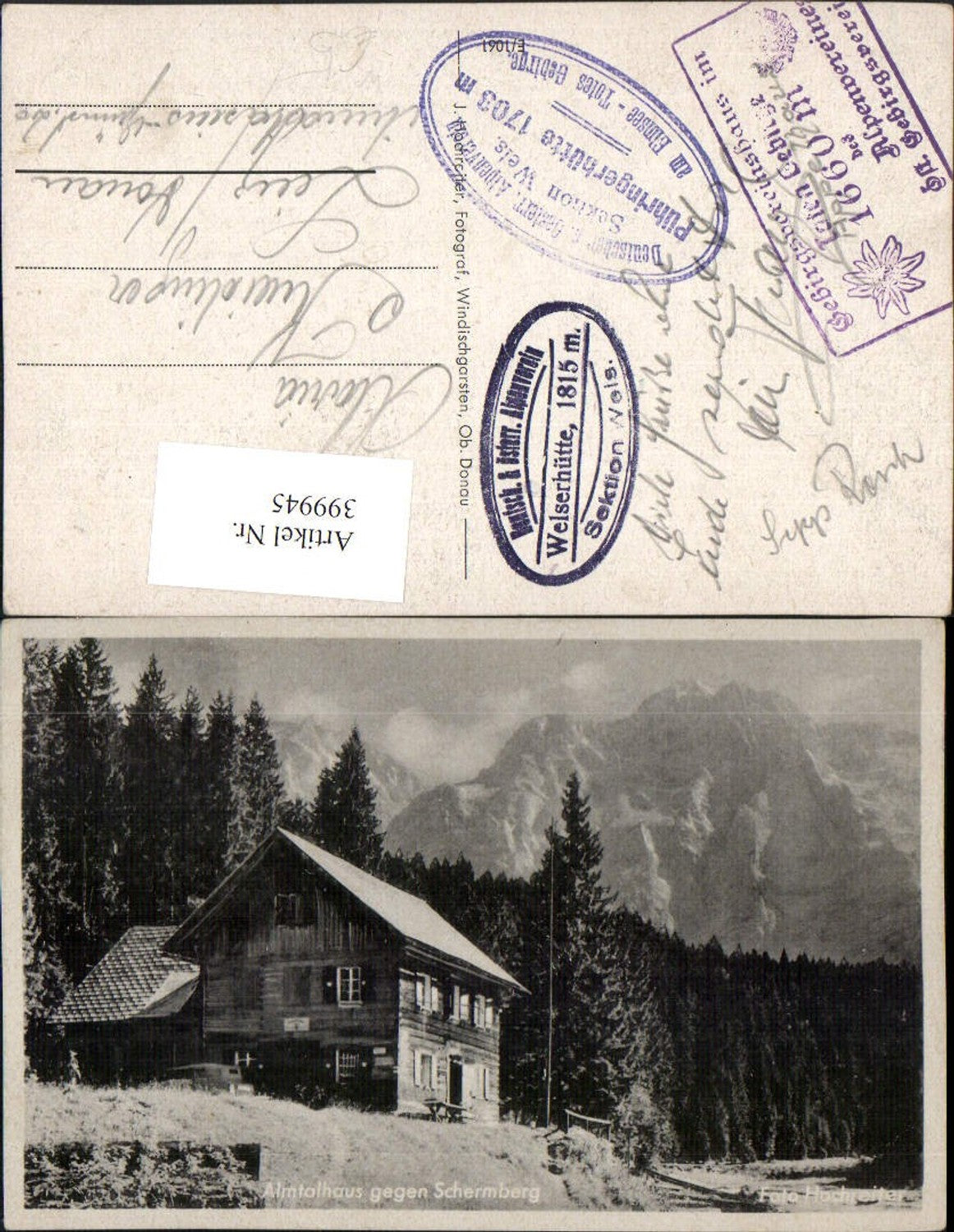 399945,Almtalhaus Berghütte b. Grünau geg. Schermberg Bergkulisse