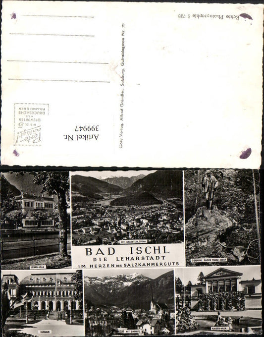 399947,Bad Ischl Totale Lehar-Villa Kurhaus Kaiservilla Denkmal Statue Mehrbildkarte