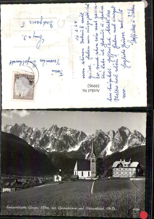 399962,Gosau Teilansicht Kirche m. Gosaukamm u. Donnerkogel Bergkulisse