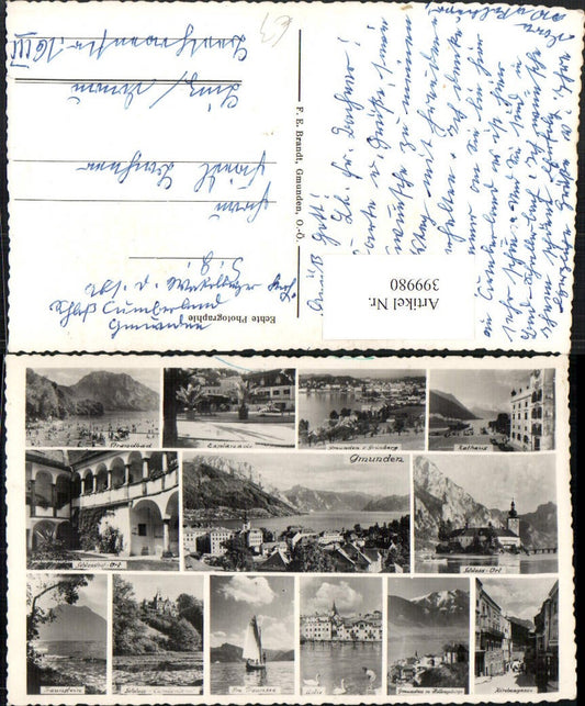 399980,Gmunden Totale Schloss Ort Orth Rathaus Strandbad Mehrbildkarte