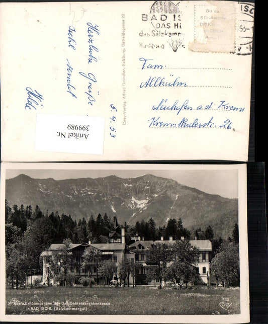 399989,Bad Ischl Kur- u. Erholungsheim Bergkulisse pub Cosy 733