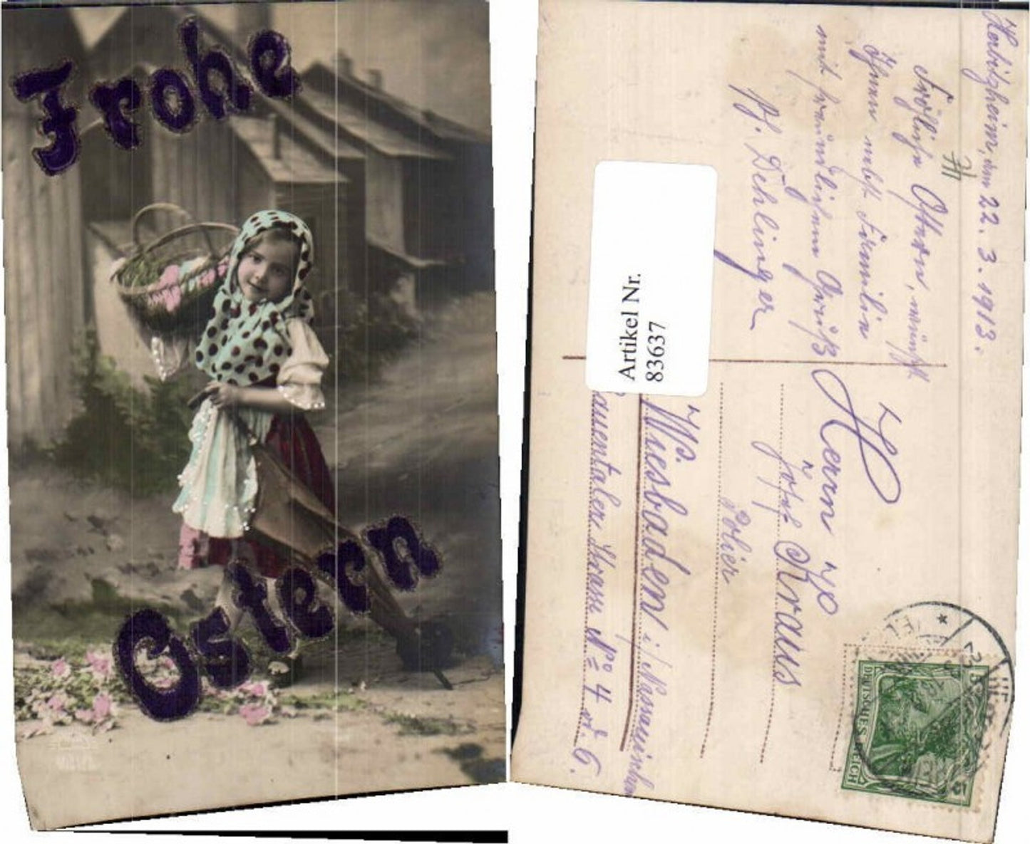 83637,Ostern Glitzer AK Kind Schirm Ostereier Korb