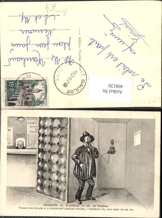 400120,Künstler Ak Mann isst Telefonhörer Au Telephone Scherz Humor