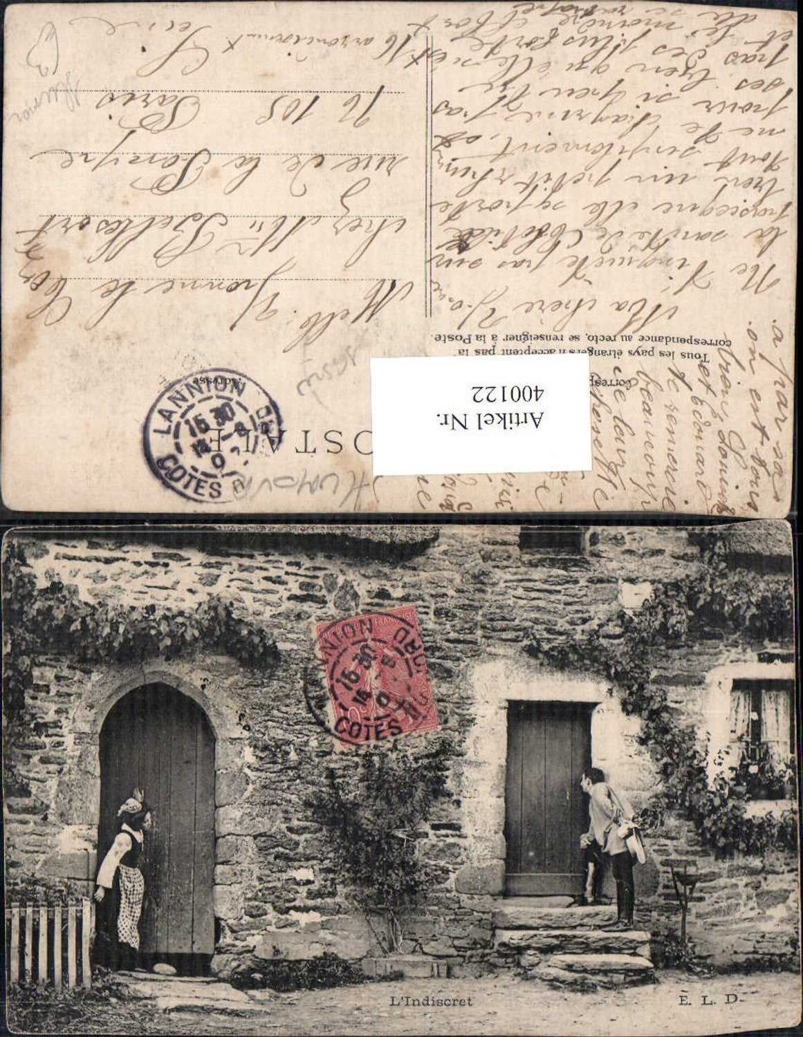 400122,Frau i. Tür Mann schaut durch Schlüsselloch L Indiscret Scherz Humor