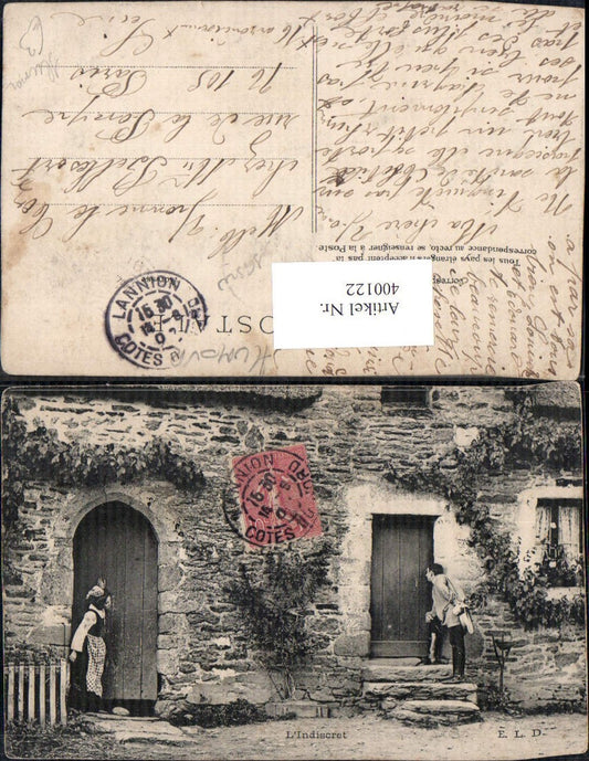 400122,Frau i. Tür Mann schaut durch Schlüsselloch L Indiscret Scherz Humor