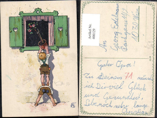 400129,Künstler Ak Kinder Räuberleiter Blumentopf Fenster Scherz Humor