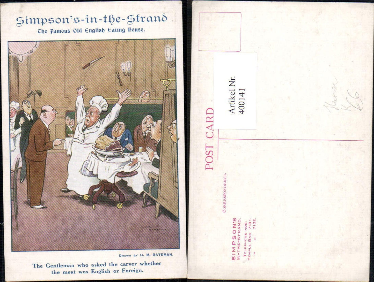 400141,Künstler Ak H. M. Bateman Koch Händehoch Messer Scherz Humor