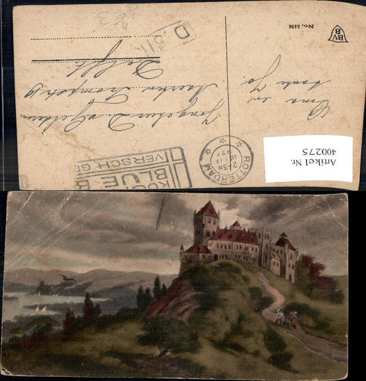 400275,Künstler Ak Schloss Burg Bauern a. Weg Schubkarre Scheibtruhe