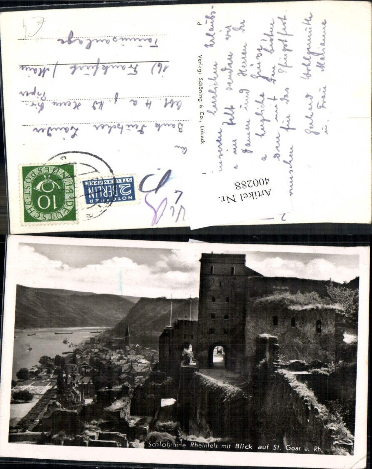 400288,Schloss Schlossruine Rheinfels m. Blick auf St Goar a. Rhein