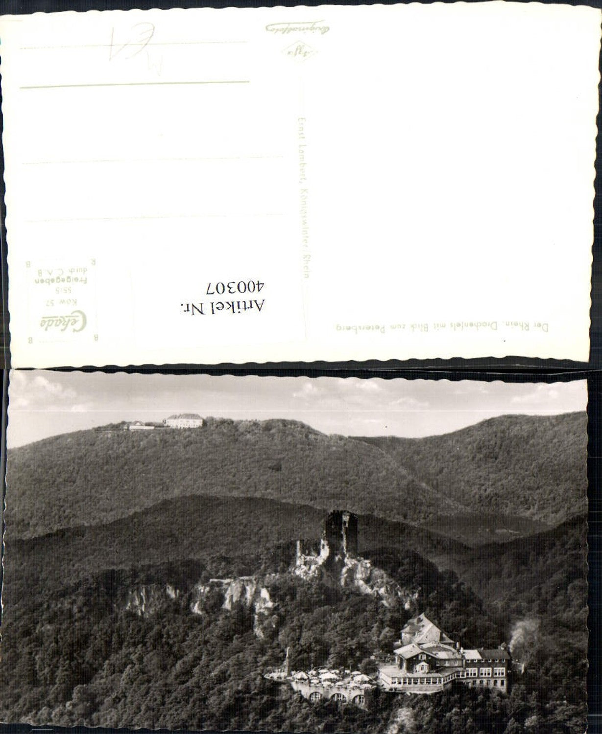 400307,Foto Ak Burg Drachenfels m. Blick zum Petersberg Rhein