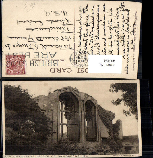 400324,Schloss Kenilworth Castle Interior of Banqueting Hall Ruine