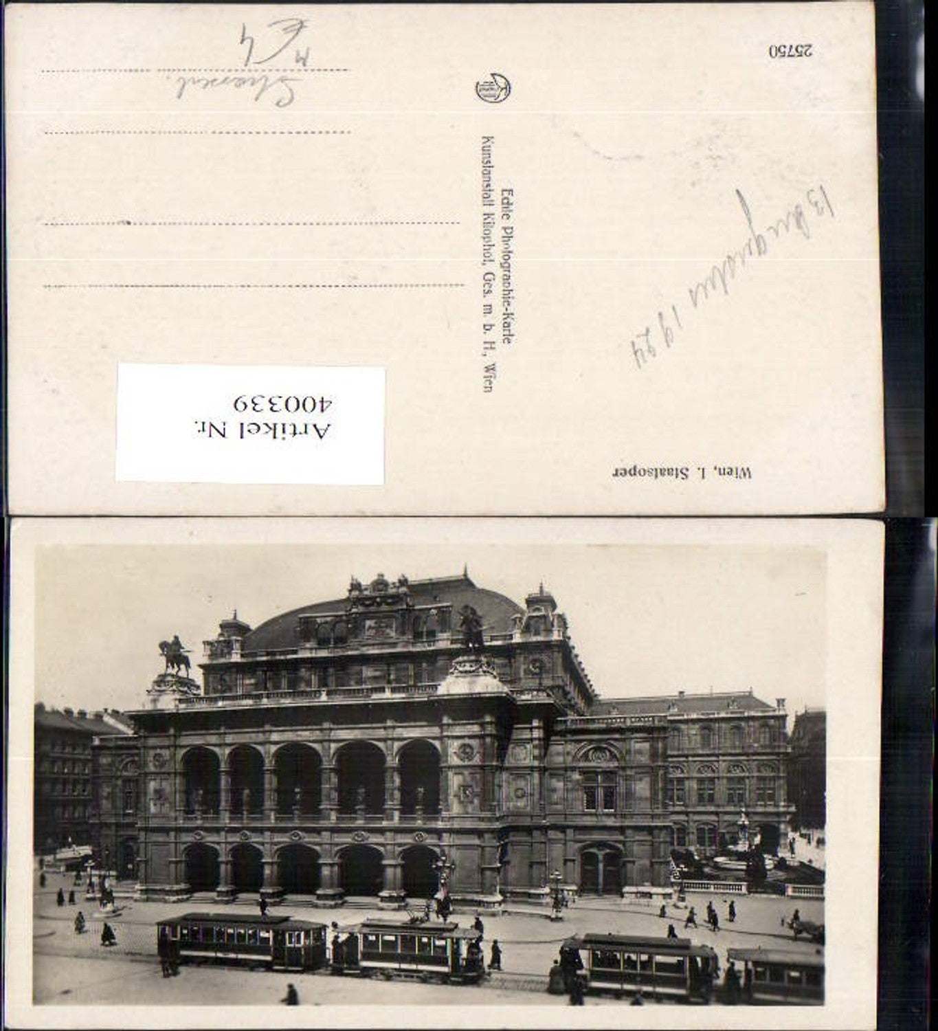 400339,Foto Ak Wien Staatsoper Oper Straßenbahn