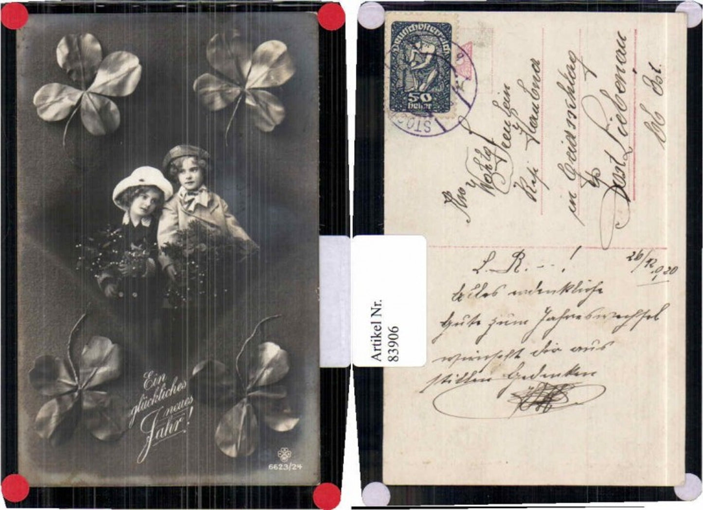 83906,Fotomontage RPH SBW Neujahr Kinder Kleeblatt Klee Hauben