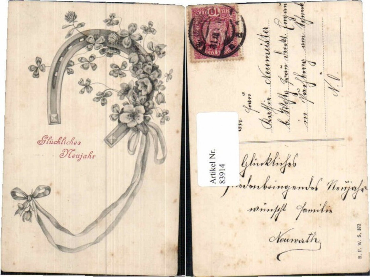83914,Neujahr Jugendstil Hufeisen Klee Kleeblatt